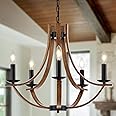 Widluth Farmhouse Wooden 22" Vintage 5-Light Candle Style Chandelier with Wood Finish Metal Industrial Retro Rustic Black for Dining, Kitchen, Living Room