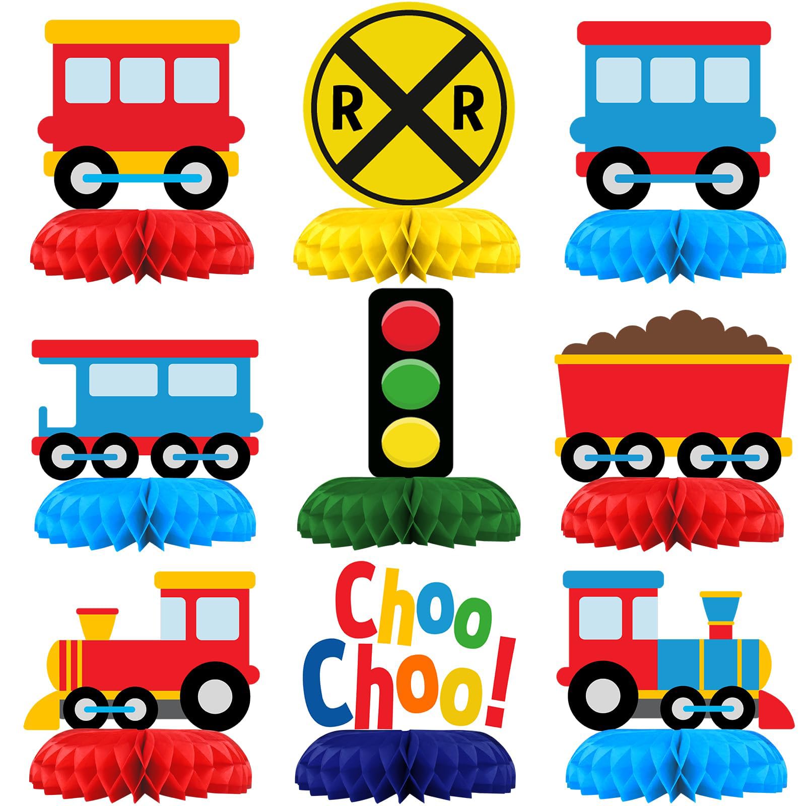 Dermalyx 9 Piece Colorful Vehicle Table Decoration, Children's Birthday Decoration, Happy Birthday Table Decoration, Children's Birthday Party Table Toppers, Table Runner