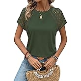 KILISU Womens Tops Casual Dressy Lace Summer Tee 2026 Short Sleeve T Shirts Cute Basic Trendy Blouses Fashion Outfits