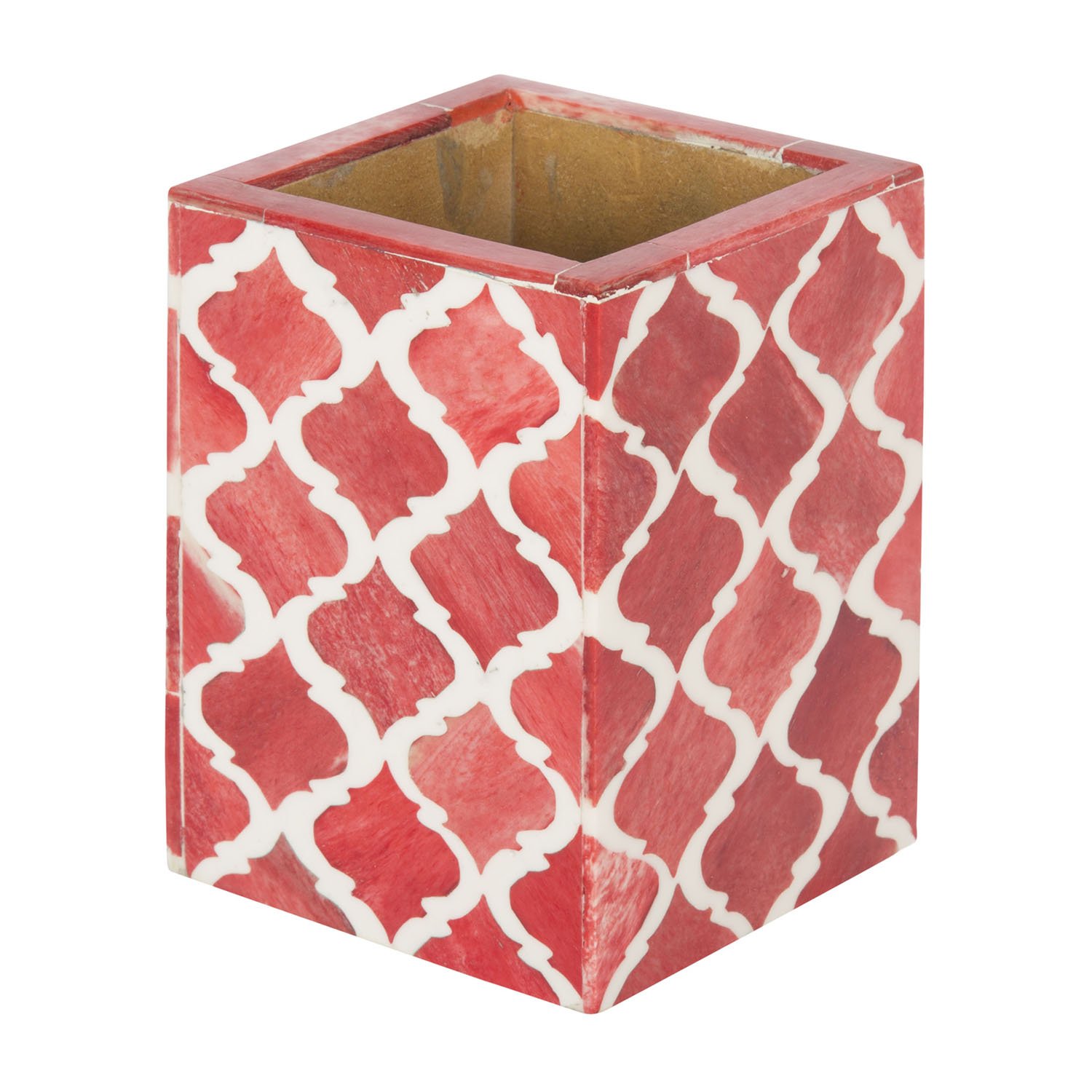 Handicrafts Home Moroccan Red Bone Inlay Pen Holder 3×4 Inch, Handmade Desk Organiser for Office & Home, Modern Patterned Pencil Pot, Stationery Holder, Desk Accessories & Stationery Holder