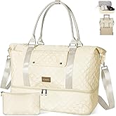 LLNYFL Travel Duffle Bag, Luggage Bag With Shoe Compartment and Toiletry Bag, Weekend Overnight Fitness Bag Weekender Bags for Women (Beige)