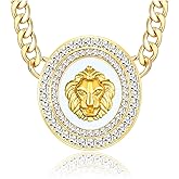 Aononu Women’s Statement Oval Lion Choker Pendant Necklace Gold Hip Hop Crystal Chunky Chain Animal Costume Party Jewelry