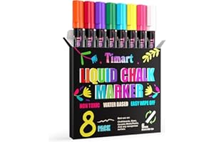 Timart Liquid Chalk Markers, 6mm Bold Tip Chalk Pens, Dry Erase Marker Pens for Chalkboards, Signs, Blackboards, Windows, Glass- Reversible Tip, First Day of School Board Chalk Pens (Classic)
