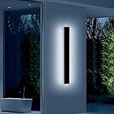 Daoseolo 39inch Modern Outdoor Wall Light, Dimmable 3000K-6000K Linear Outdoor Wall Sconce, IP65 Waterproof, Black LED Long E