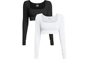 OQQ Women's 2 Piece Crop Top Ribbed Seamless Workout Exercise Long Sleeve Crop Tops