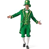 Zeepair Leprechaun Costume Men 4PCS St Patricks Day Adult Green Lucky Charms Jacket Outfit Irish Festival Halloween Party