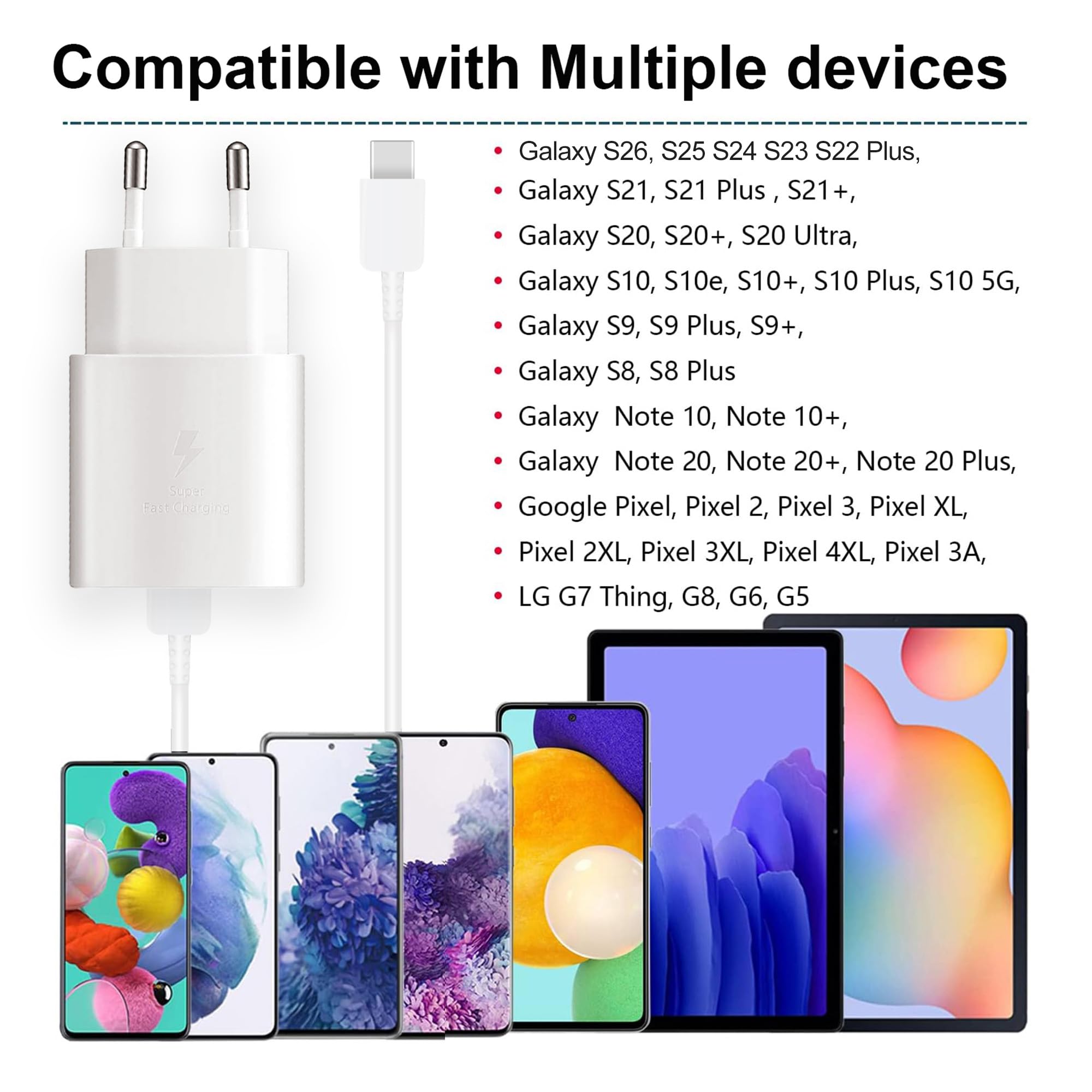 25W Schnellladegerät Ladekabel für Samsung Galaxy S26 S25 S24 S23 S22 S21 S20 FE Ultra Plus A57 A56 A55 A54 A36 A35 A16 Z Fold 7, Ladegerät USB C Schnellladekabel und Typ C Handy Netzteil Adapter 7