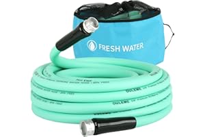 OULEME 35ft RV Water Hose with Storage Strap and Bag, 5/8" Drinking Water Hose with Aluminum Fittings, Anti Kink and Leak Free Garden Hose for Travel Trailer Camper Marine