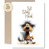 MOSSSH Funny Get Well Card for Women, Get Well Soon Card for Men, Get Better Gifts, Surgery Recovery Gifts, Sit Stay and Heal, Greeting Card with Envelope and Sticker