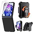 Caka for Motorola Moto Razr Plus 2024 Case with Clip & Screen Protector [Not Fit for Razr-2024], Slim Thin Flip Phone Cover and Belt Hip Holster Combo Accessories - Black