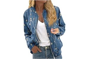 AAZJSS Women's Casual Bomber Jacket Lightweight Windbreaker Jackets Long Sleeve Windproof Spring Fall Jackets with Pockets