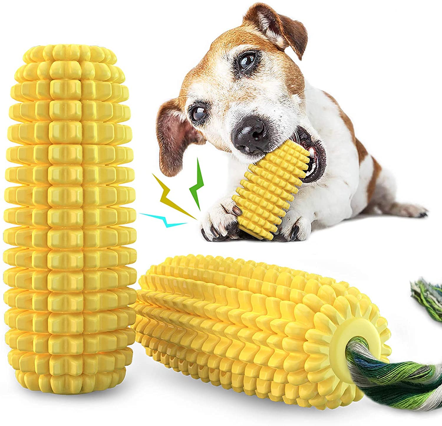 Dog Chew Toys for Aggressive Chewers, Tough Durable Squeaky Interactive Dog Toys, Puppy Teeth Chew Corn Stick Toy for Small Small and medium Breed (Yellow)