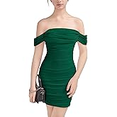 EXARUS Girls Off Shoulder Ruched Bodycon Dress Teen Sleeveless Holiday Tween Mini Dresses Dance Winter Formal Prom