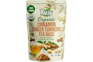 Tozzy Organic Turmeric, Ginger & Cinnamon Tea – 100 Count, Plant-Based Pyramid Tea Bags