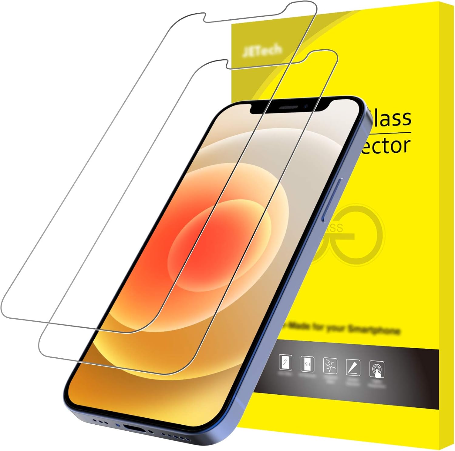 JETech Screen Protector for iPhone 12/12 Pro 6.1-Inch, Tempered Glass Film, 2-Pack, Transparent