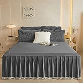 Pom Pom Velvet Bed Skirt, 22 Inch Drop Dust Ruffle Bed Skirt Soft Cozy Wrap Around Fitted Sheet, Fitted Bed Sheet with Skirt,
