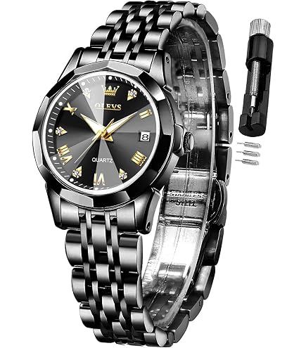 Olevs Women\'s Black Skeleton Diamond Rose Gold Automatic Elegant Luxury Watch Amazon.com: OLEVS Women main image 2