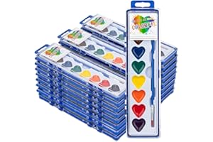 ARTLYMERS 24 Pack Water Color Paint Sets for Kids, 8 Colors Heart Watercolor Paint Set with Paintbrush Washable, Valentines Gifts Art Supplies for Preschool Classroom Party Favor Prizes Exchange