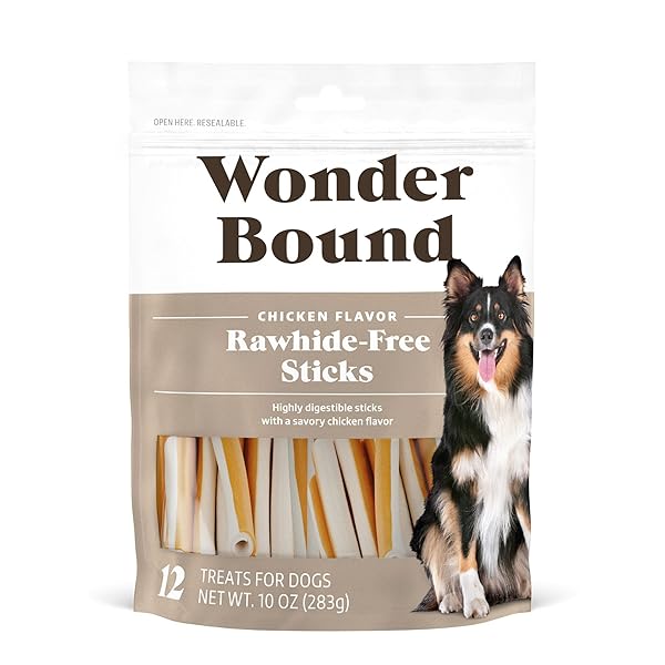 WONDER BOUND CHICKEN FLAVOR DOG TREAT STICKS – 12 COUNT – RAWHIDE-FREE, DENTAL HEALTH CHEWS FOR PLAQUE & TARTAR CONTROL, EASY DIGEST, LONG-LASTING SNACK