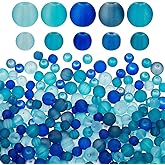 PH PandaHall 5 Colors Blue Glass Beads 350pcs Frosted Beads 2 Sizes Matte Crystal Beads 6/8mm Round Loose Beads Bracelet Beads Craft Beads for Jewelry Making Summer Boho Bracelets Necklaces Earring
