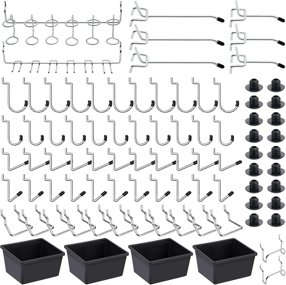 FRIMOONY Pegboard Hooks Assortment 146PCS with 60 Peg Locks Tool Organizer