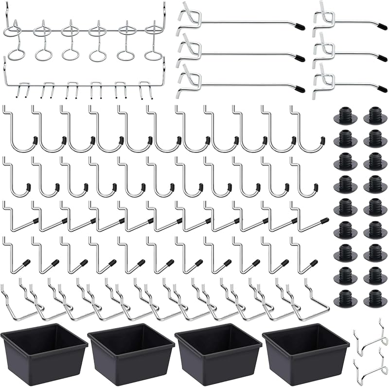 FRIMOONY Pegboard Hooks Assortment 146PCS with 60 Peg Locks Tool Organizer