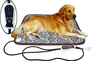 DEOMAN Pet Heating Pad for Large Dogs Cat Heating pad Heated Dog Bed Electric Dog Heating pad with Timer Adjustable Warming Mat,Chew Proof Cord,Easy Clean,34X21 inch