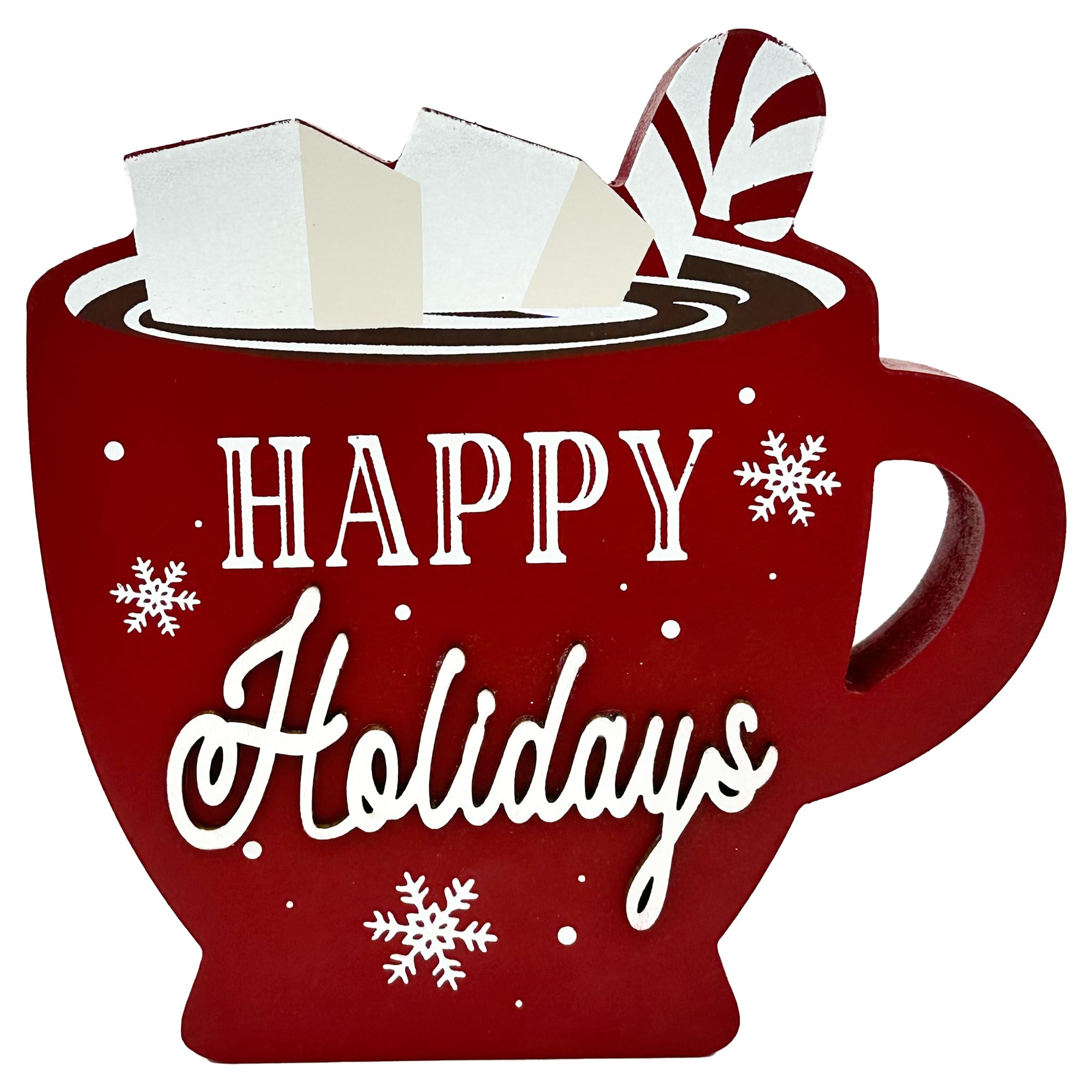 Photo 1 of HOMirable Christmas Decorations for Home Red Coffee Cup Sign Farmhouse Merry Christmas Decor Wooden Rustic Happy Holiday Block Tabletop Xmas Party Décor for Living Room, Dining Table