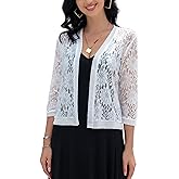 FindThy Women's Floral Lace Shrug Cardigan 3/4 Sleeve Crochet Bolero Jacket