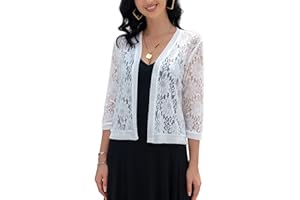 FindThy Women's Floral Lace Shrug Cardigan 3/4 Sleeve Crochet Bolero Jacket
