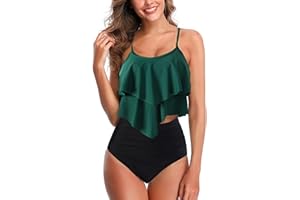 ADISPUTENT Womens Tankini Swimsuits Ruffled Tank Top Tummy Control Floral Modest Swimwear High Waisted Bikini