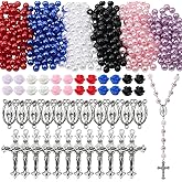 SUNNYCLUE 696Pcs Rosary Making Kits Vintage Crucifix Pendants Easter Cross Link Charms Rosary Crosses Red Pink Rose Bead Imitation Pearl Beads for Jewelry Making Supplies DIY Necklace Bracelets