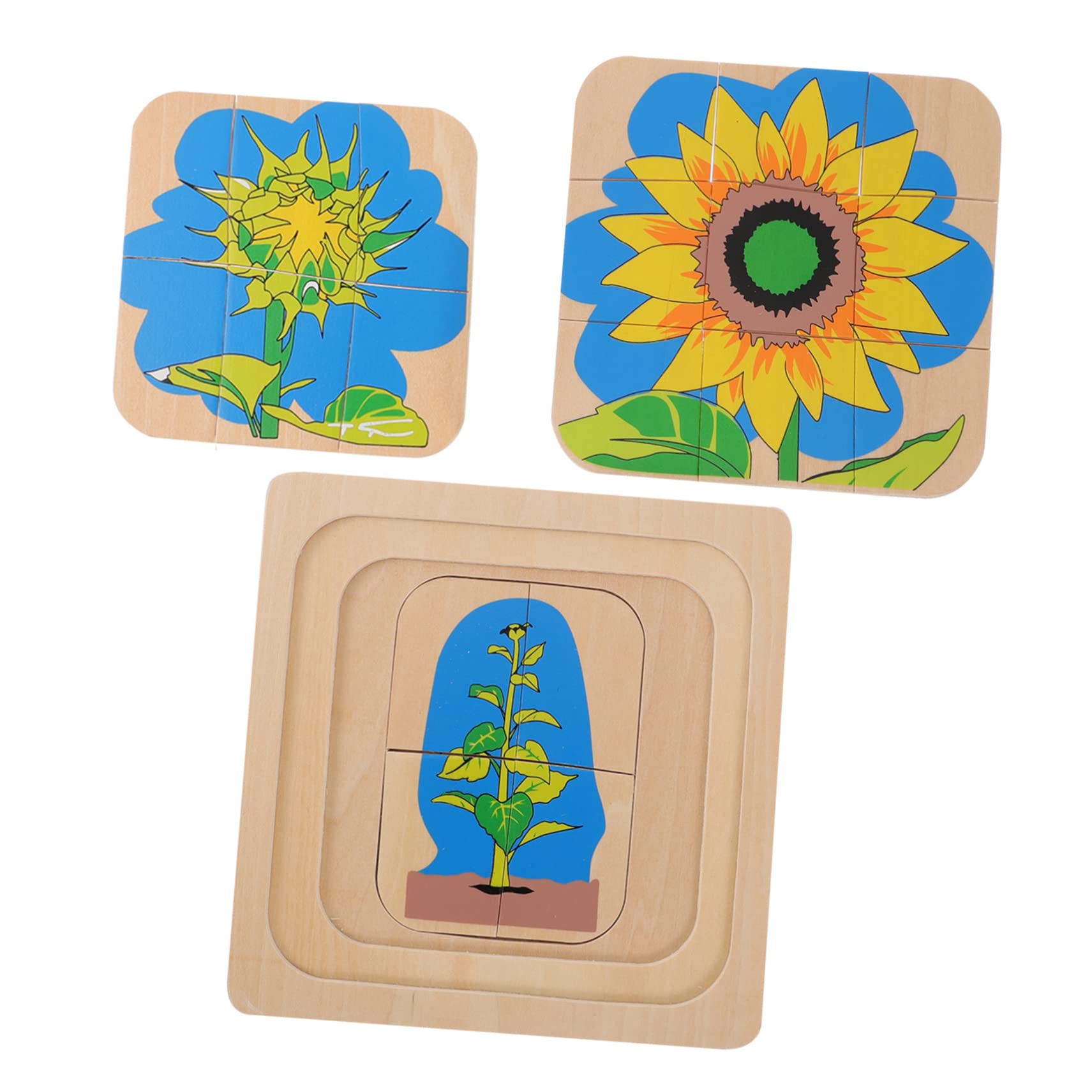 Toyvian 1 Set Sunflower Life Cycle 3D Wooden Multilayer Jigsaw Puzzle Kids Toy