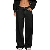 OYOANGLE Women's Straight Leg Low Rise Jeans Zipper Fly Solid Y2K Boyfriend Denim Pants with Pockets
