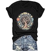 Women Life Tree Shirts Vintage Boho Graphic Tees Natural Print Short Sleeve Summer Tops