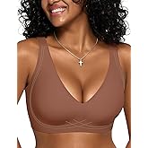 Vertvie Wireless Bras for Women Support Lift Deep V Seamless No Underwire Jelly Push Up Bra Plunge Full Coverage Bralettes