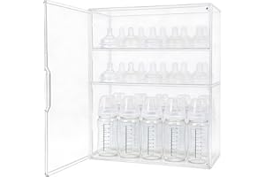 Baby Bottle Organizer, 3-Tier Clear Acrylic Storage Box with 2 Removable Dividers & Magnetic Door Large Capacity Bottle Dryin