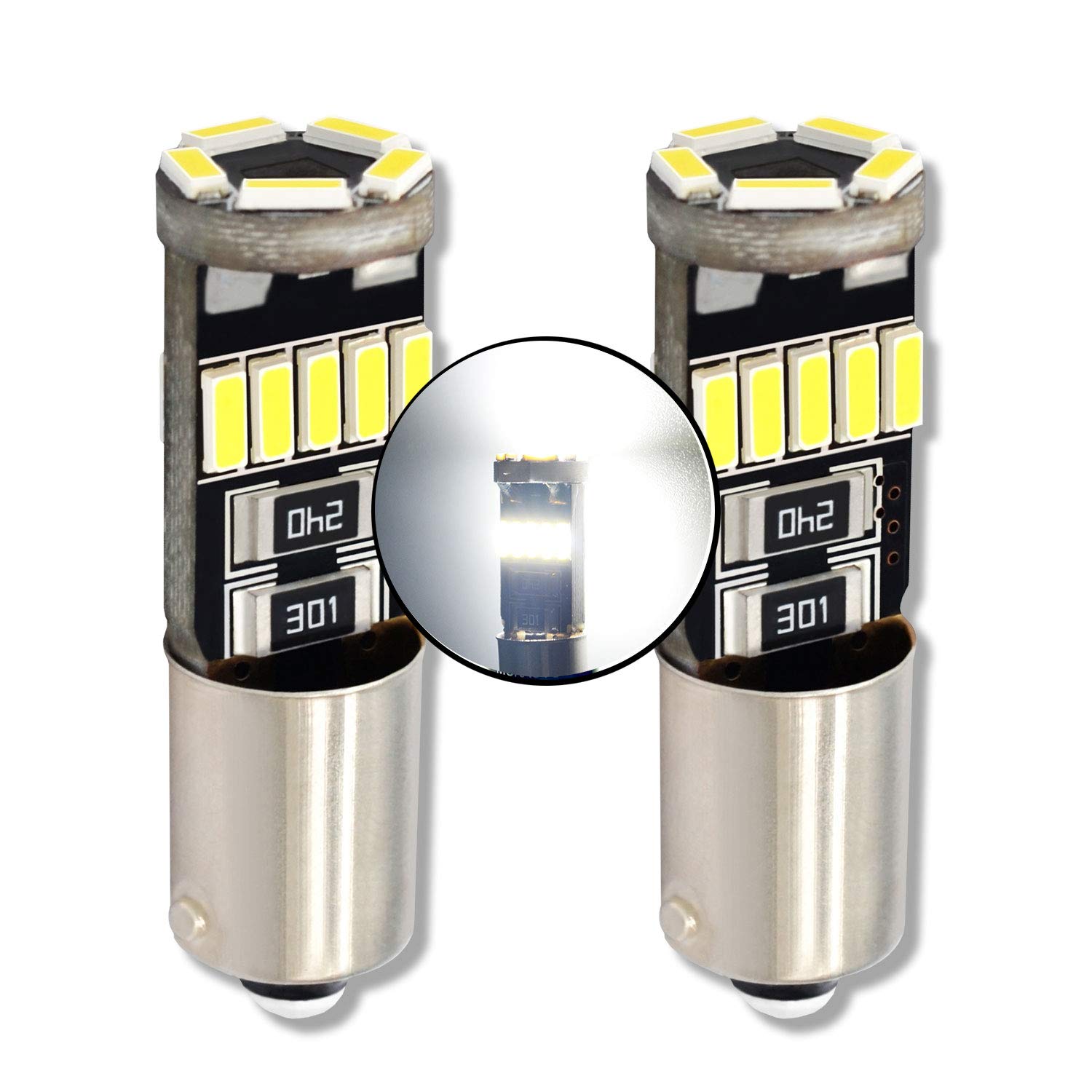 MCK Auto – H21W 15SMD BAY9s LED Canbus Bulbs Parking Sidelights White Very Bright and Without Errors Compatible with Golf Mk7 - EA7R5 – 2 Bulbs - Transform Your Ride