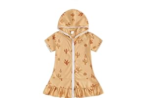 Licupiee Girls Hooded Zip Terry Coverups Swimsuit Kids Baby Girl Floral Print Short Sleeve Swim Cover-Up Swimwear