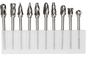 YUFUTOL 1/8 inch Carbide Burr Set - 10pcs Aluma Cut Carbide Rotary Burrs for Aluminum 3mm Shank Fits Die Grinder Drill for Woodworking,Drilling, Aluminum Craving,Engraving, Polishing