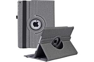 New iPad 9th / 8th / 7th Generation 10.2 Case - 360 Degree Rotating Stand Smart Cover Case Denim Fabric with Auto Wake/Sleep 