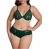 MAKEMECHIC Women's Plus Size Bra and Panty Sets Lace 2 Piece Lingerie Sets