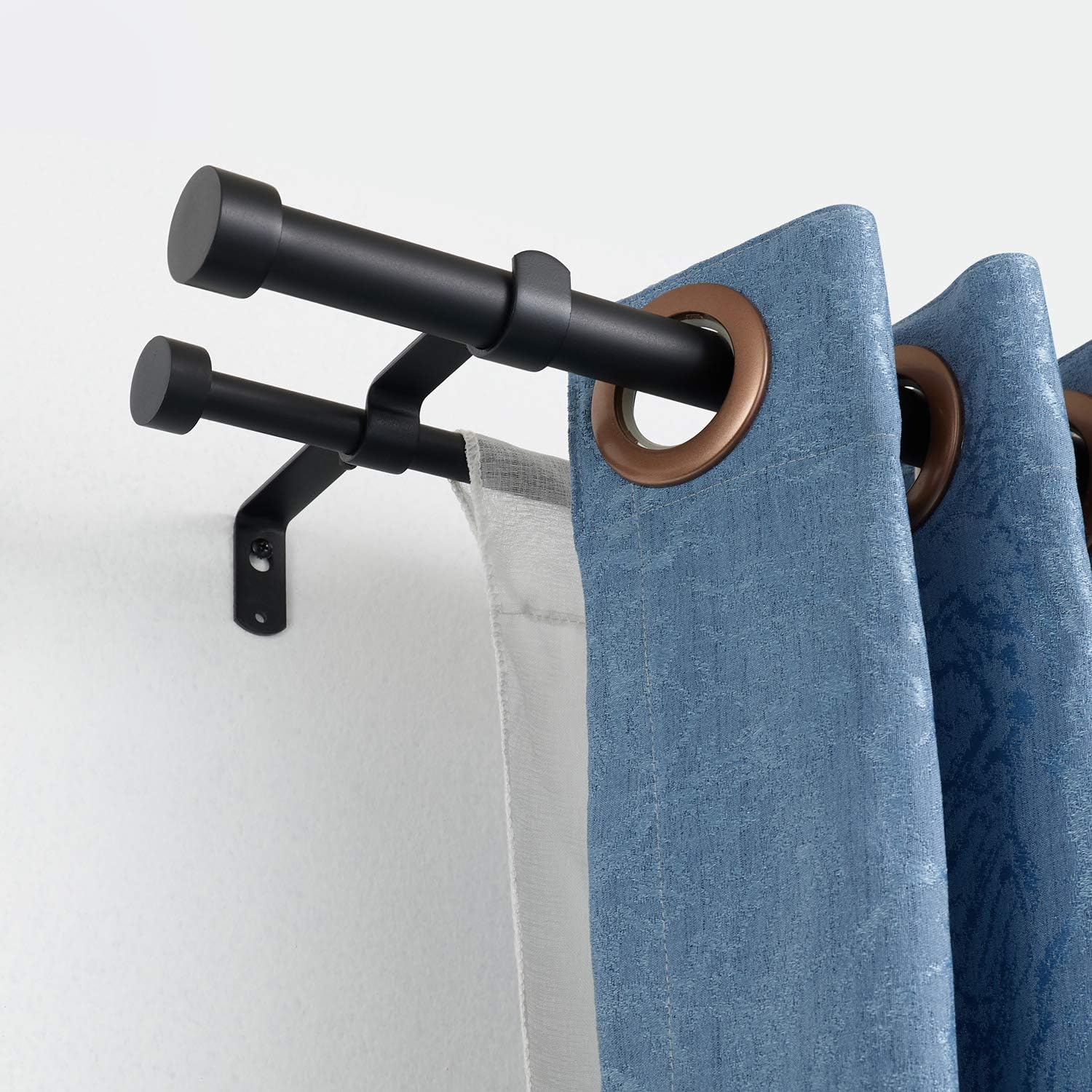 Double Curtain Rods for Windows,1-Inches Front and 3/4 Inches Back Metal Matte Black Window Curtain Rod,36-72 Inches Adjustable Drapery Rod with Premium Aluminum Finials: Home Improvement