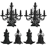 6Pcs Halloween Candelabra Decorations 3D Black Paper Candle Holders Silhouette Prop Hanging Chandelier Garland Decoration for Halloween Centerpiece Table Settings Wall Hangings Decor Party Supplies