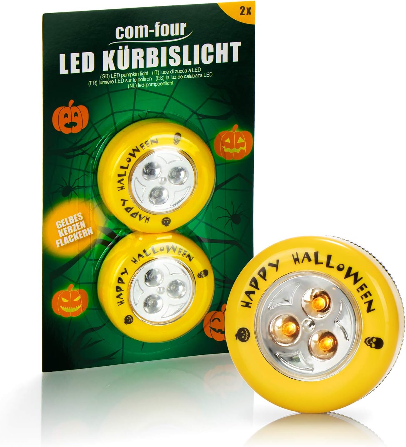com-four® 2X LED Lights for Halloween, Flashing Pumpkin LED Lights for Hollowed Out and Carved Pumpkins