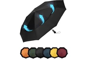 Chakipee Travel Compact Umbrella Windproof - Portable Automatic Umbrellas for Rain, Folding Umbrella for Men and Women, Double Vented Canopy 210T Teflon Coating 102cm Span - 9 Ribs Umbrella