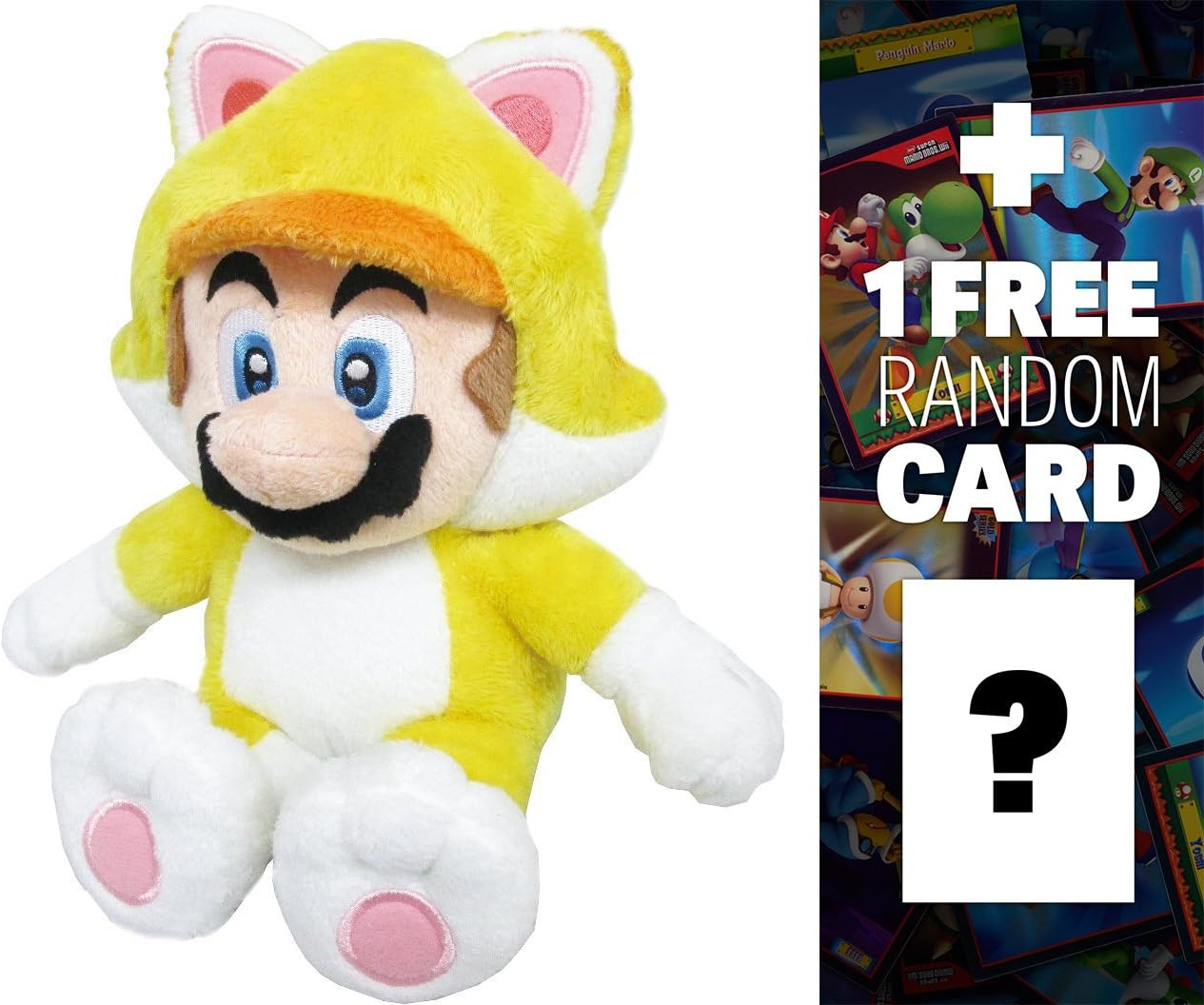 Cat Mario: ~10" Super Mario Bros Mini-Plush + 1 Free Official Super Mario Bros Fun Card Bundle