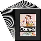 Egofine 8x10 Black Picture Mats Pack of 14, Frame Mattes for 5x7 Pictures, Acid Free, 1.2mm Thickness, with Core Bevel Cut