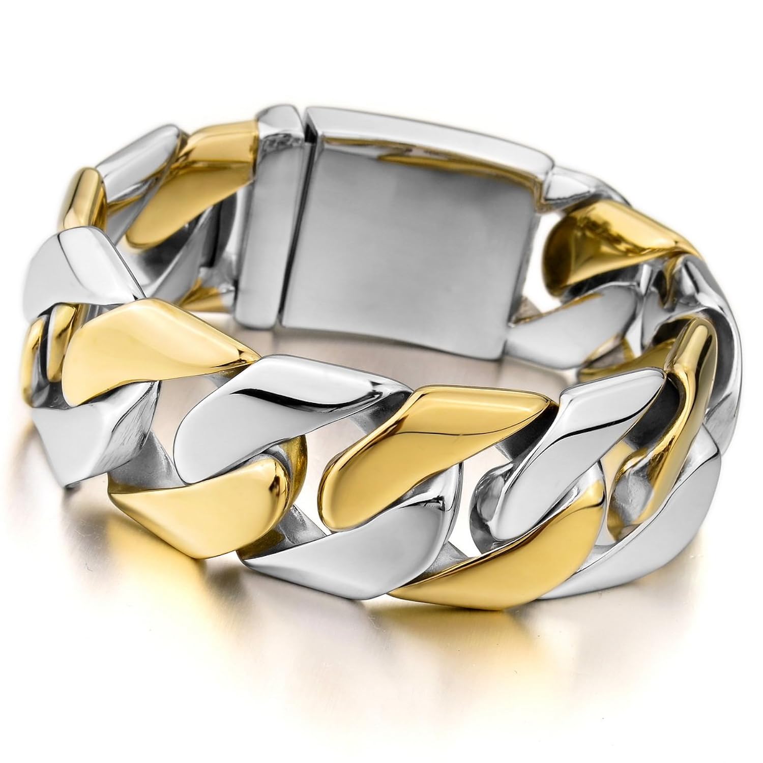 MunkiMix Acero Inoxidable Pulsera Brazalete Eslabones Link Enlace Muñeca Plata Oro Dorado
