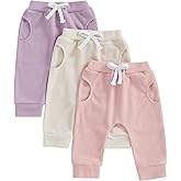 allshope Toddler Baby Girl Fall Pants Active Jogger Casual Athletic Trousers Solid Color Pocket Elastic Waist Harem Bottoms